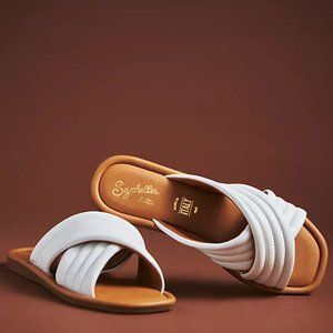 Seychelles Word For Word Slide ANTHROPOLOGIE Sandal White Leather Puffy Band 6